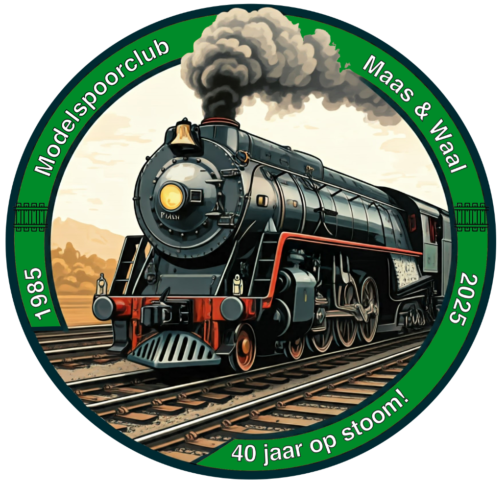 Logo 40 jaar Modelspoorclub Maas en Waal